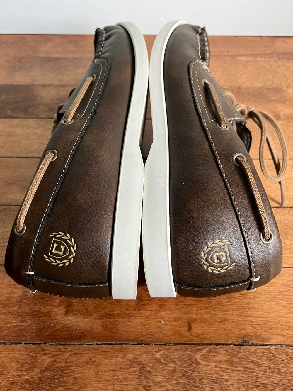 Chaps Benny Boat Shoes Men's 9 Brown Lace Up Deck Casual Loafers White Sole